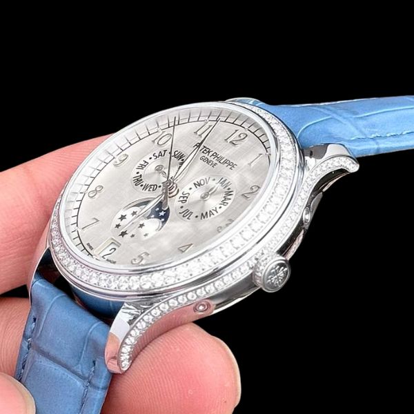 Patek Philippe Complications Bezel Kim Cương Mặt Số Trắng 